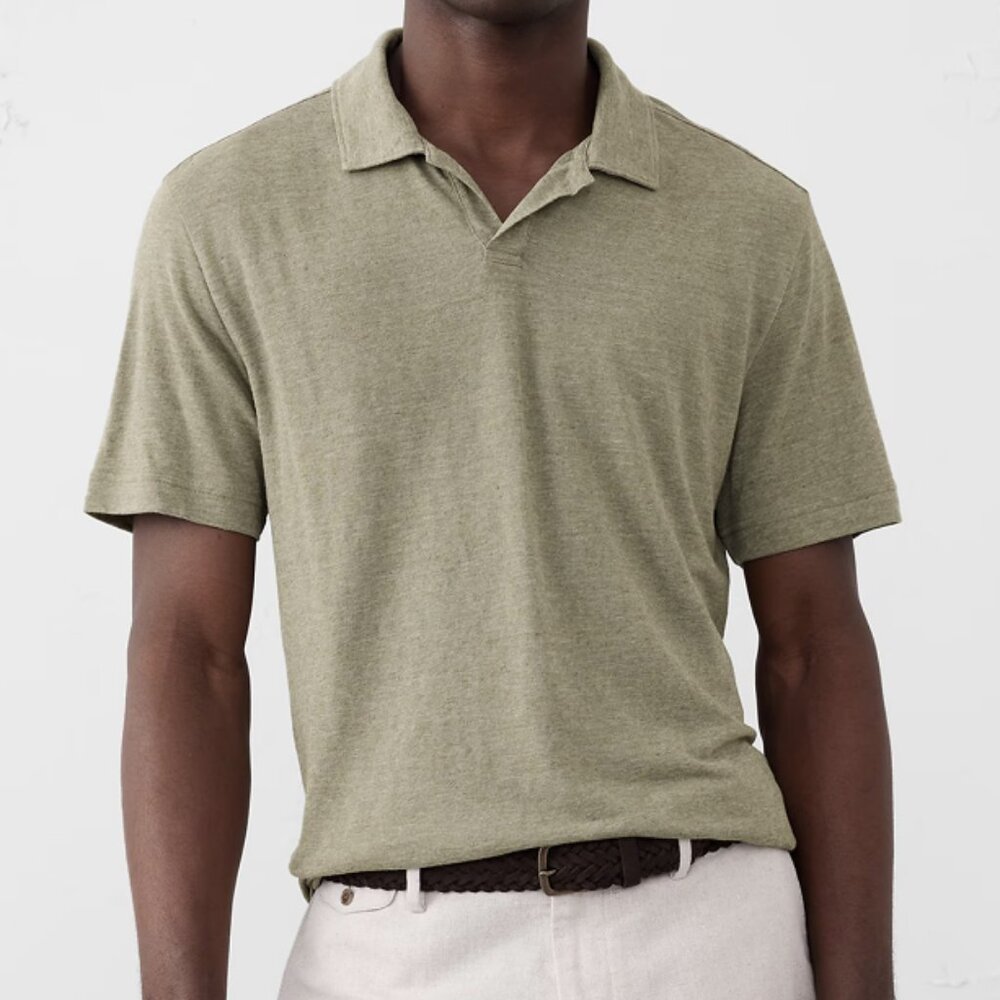 M Tall Linen-Blend Polo with Johnny Collar Banana Republic